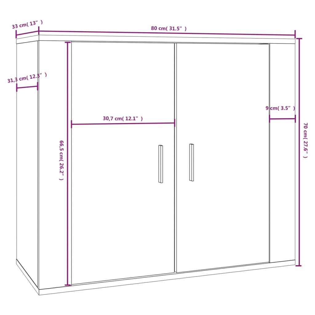 Skänk sonoma-ek 80x33x70 cm konstruerat trä