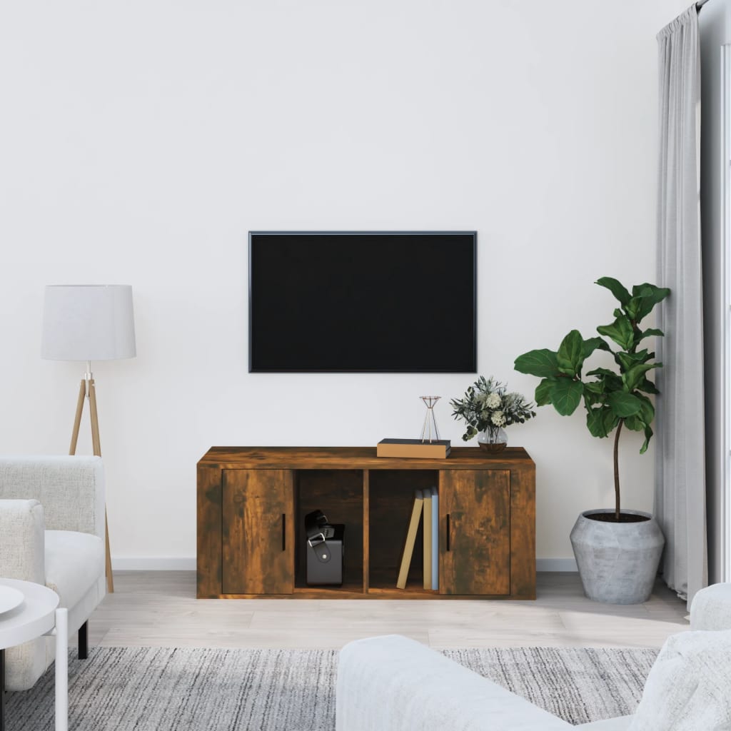 Tv-bänk rökfärgad ek 100x35x40 cm konstruerat trä