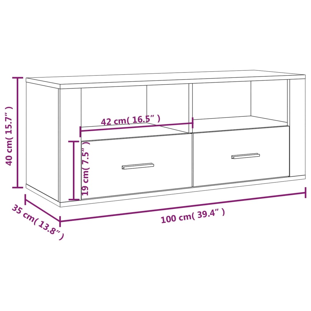 Tv-bänk rökfärgad ek 100x35x40 cm konstruerat trä