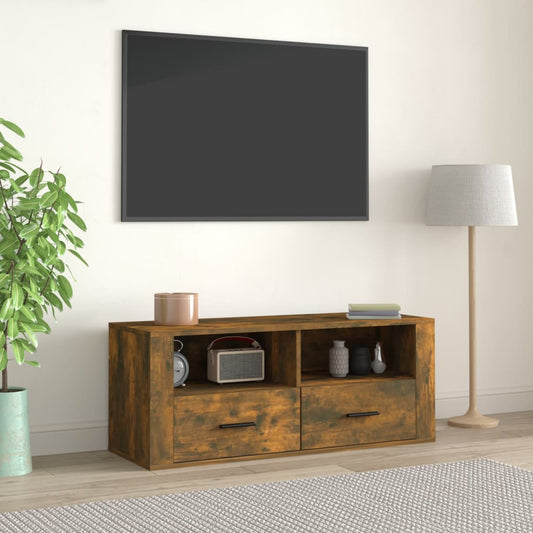 Tv-bänk rökfärgad ek 100x35x40 cm konstruerat trä