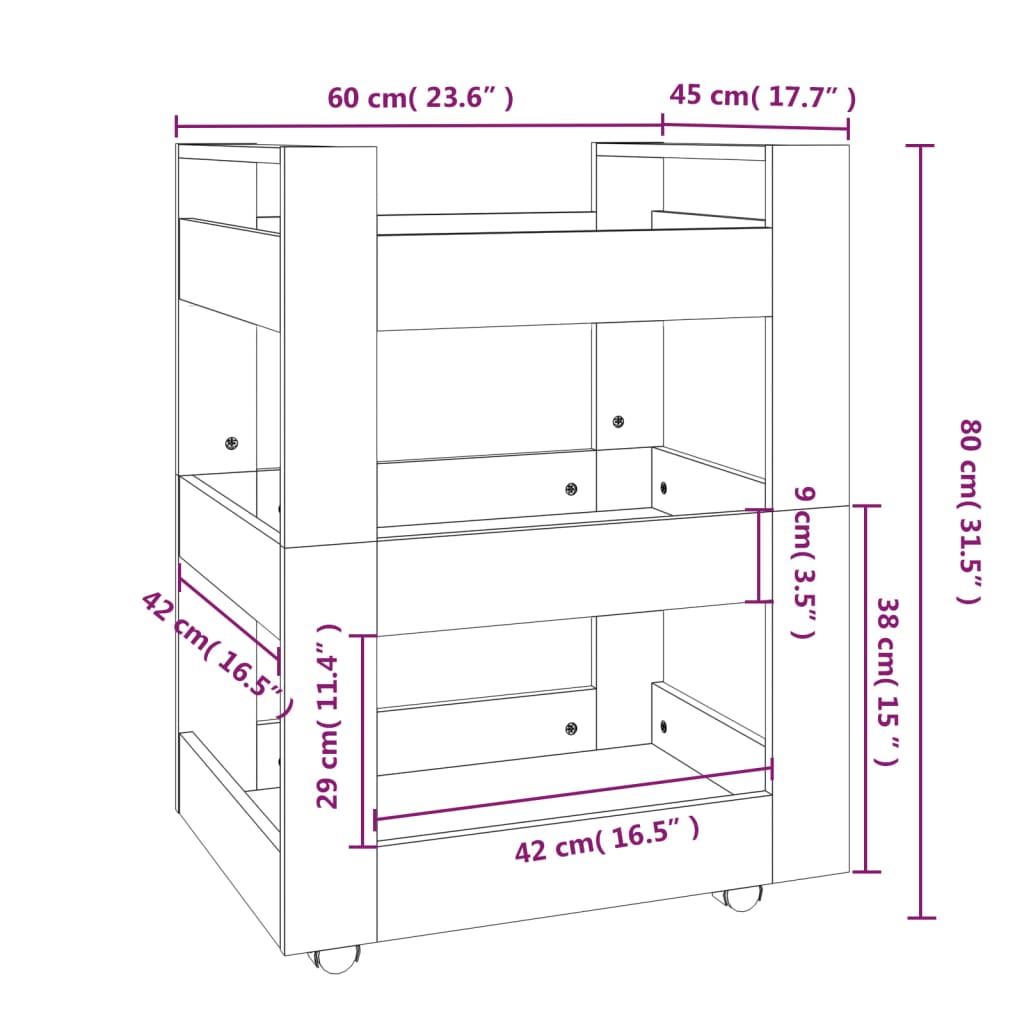 Köksvagn rökfärgad ek 60x45x80 cm konstruerat trä