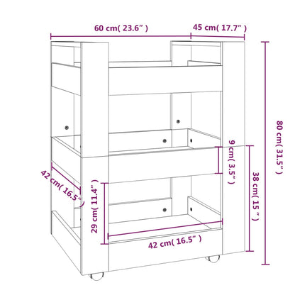 Köksvagn rökfärgad ek 60x45x80 cm konstruerat trä