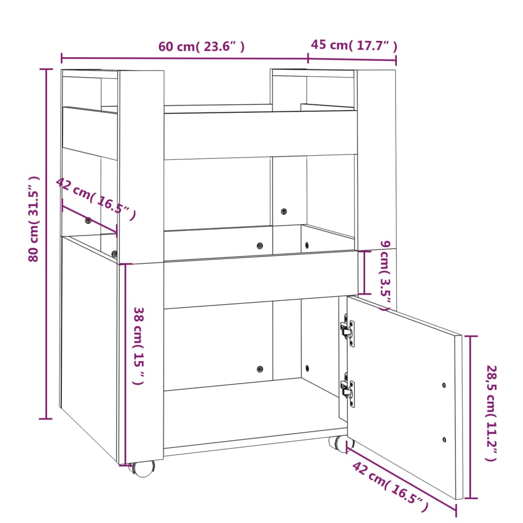 Köksvagn rökfärgad ek 60x45x80 cm konstruerat trä