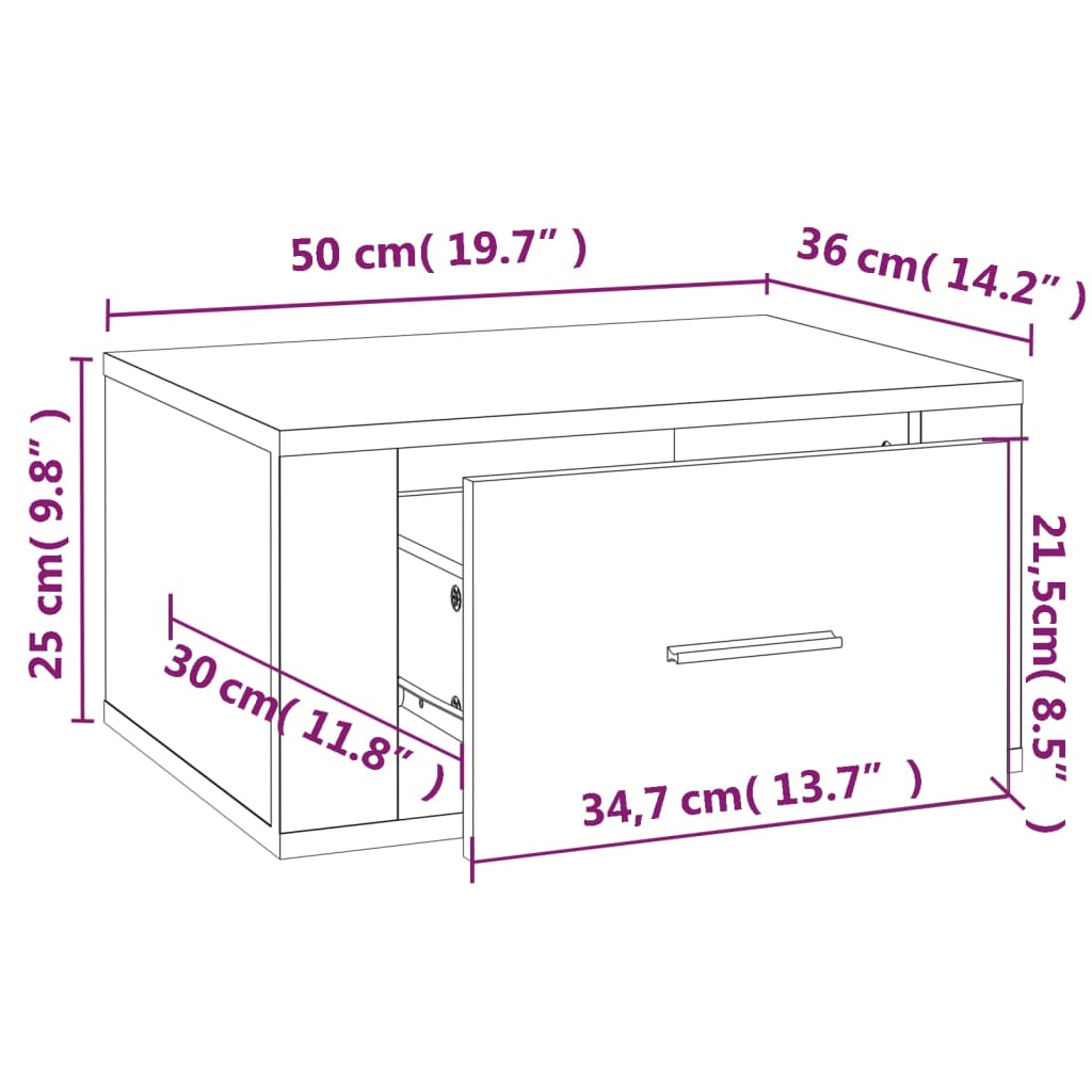 Väggmonterade sängbord 2 st sonoma-ek 50x36x25 cm