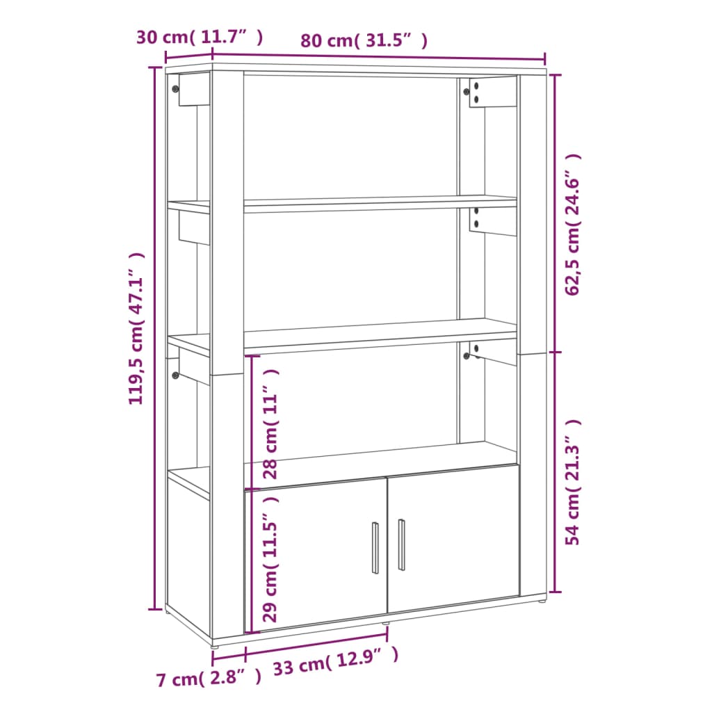 Förvaringsskåp vit högglans 80x30x119,5 cm konstruerat trä