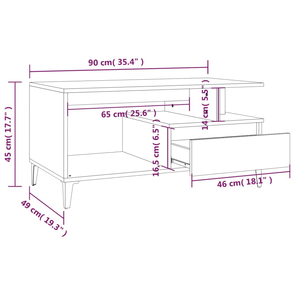 Soffbord vit 90x49x45 cm konstruerat trä