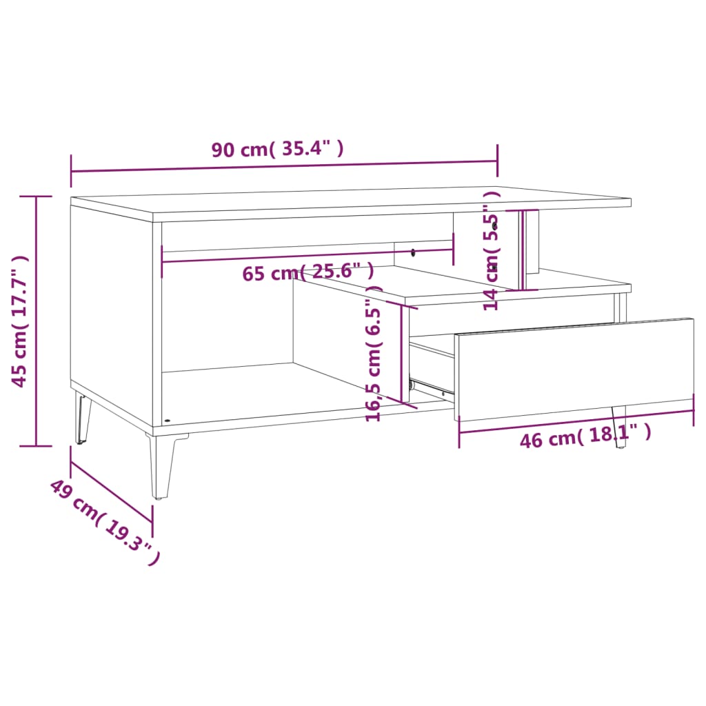 Soffbord rökfärgad ek 90x49x45 cm konstruerat trä