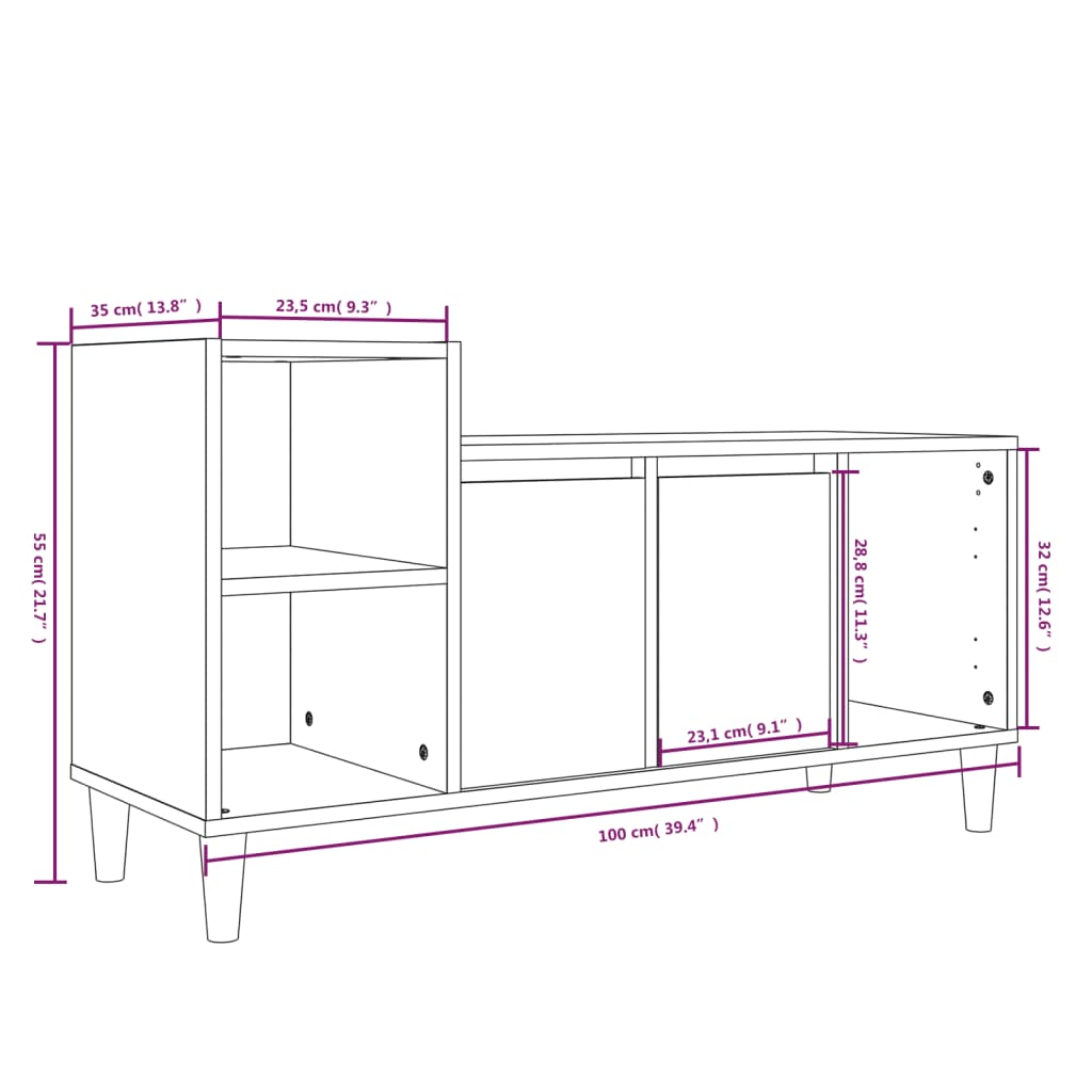 Tv-bänk vit högglans 100x35x55 cm konstruerat trä