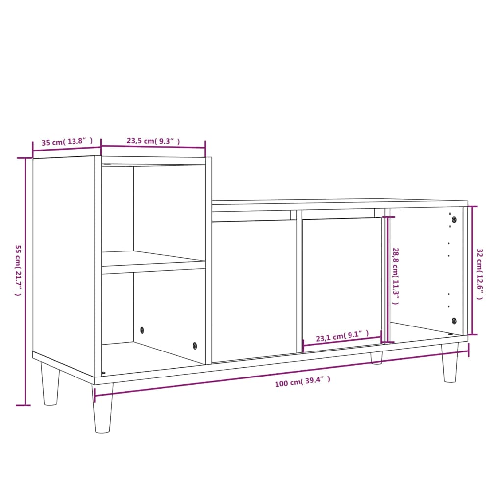 TV-skåp sonoma-ek 100x35x55 cm konstruerat trä