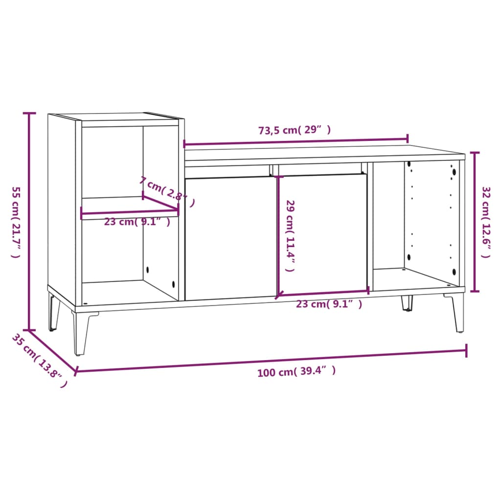 TV-skåp sonoma-ek 100x35x55 cm konstruerat trä