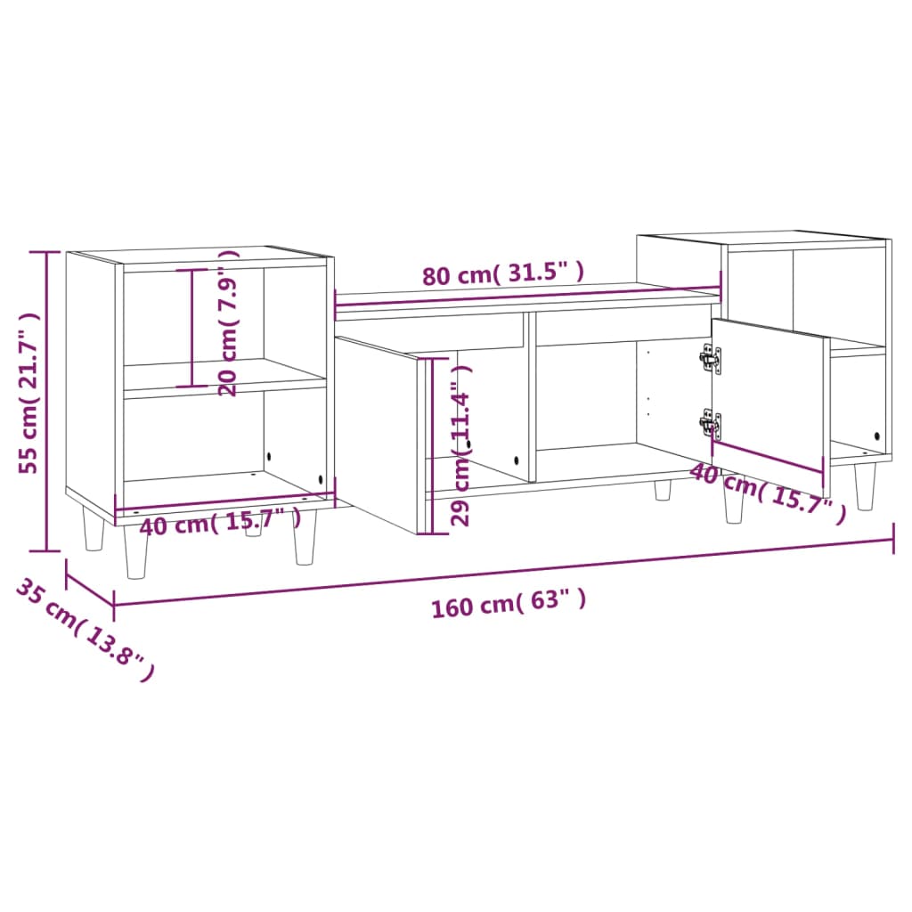 Tv-bänk sonoma-ek 160x35x55 cm konstruerat trä