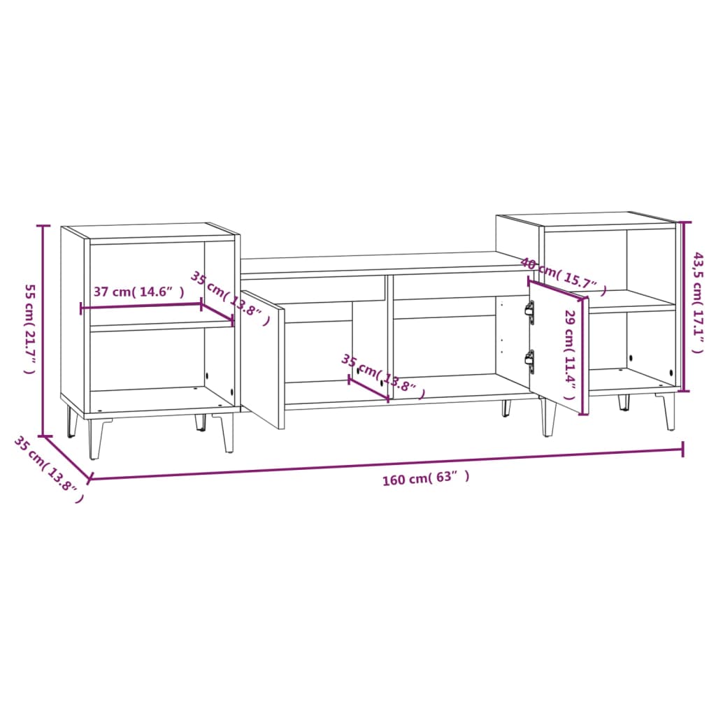 Tv-bänk sonoma-ek 160x35x55 cm konstruerat trä