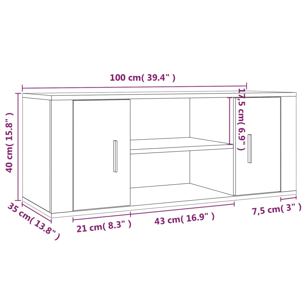 Tv-bänk rökfärgad ek 100x35x40 cm konstruerat trä