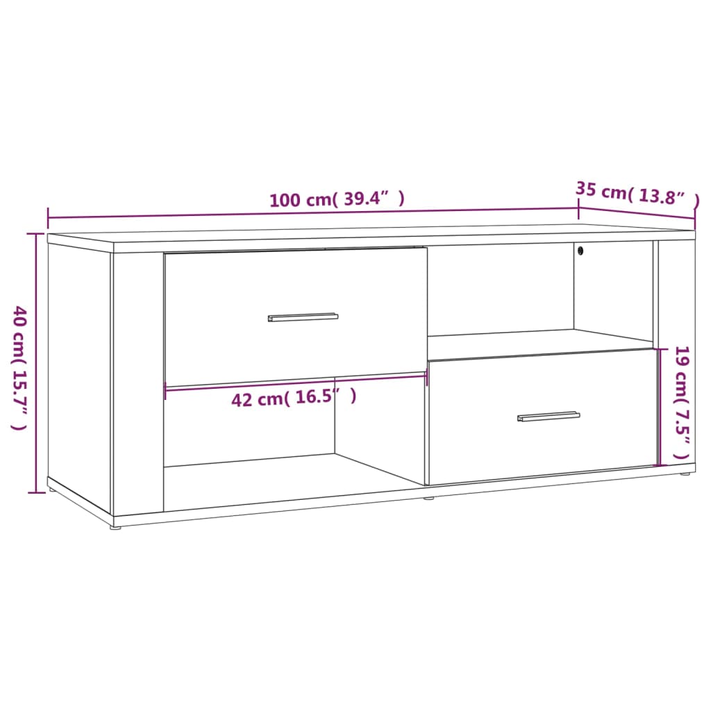 Tv-bänk rökfärgad ek 100x35x40 cm konstruerat trä