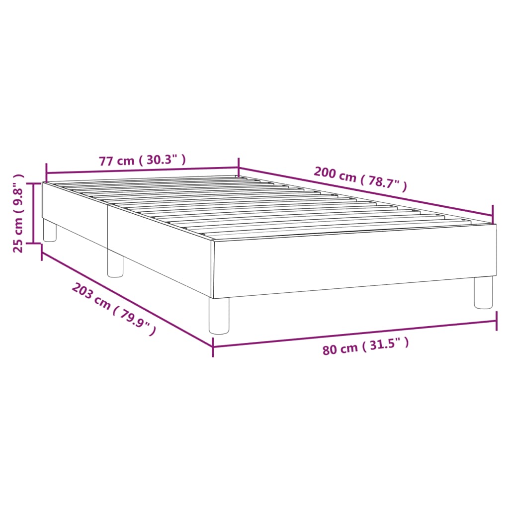 Sängram utan madrass mörkgrå 80x200 cm tyg