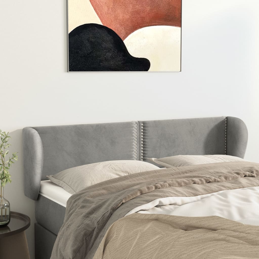 Sänggavel med kanter ljusgrå 147x23x78/88 cm sammet