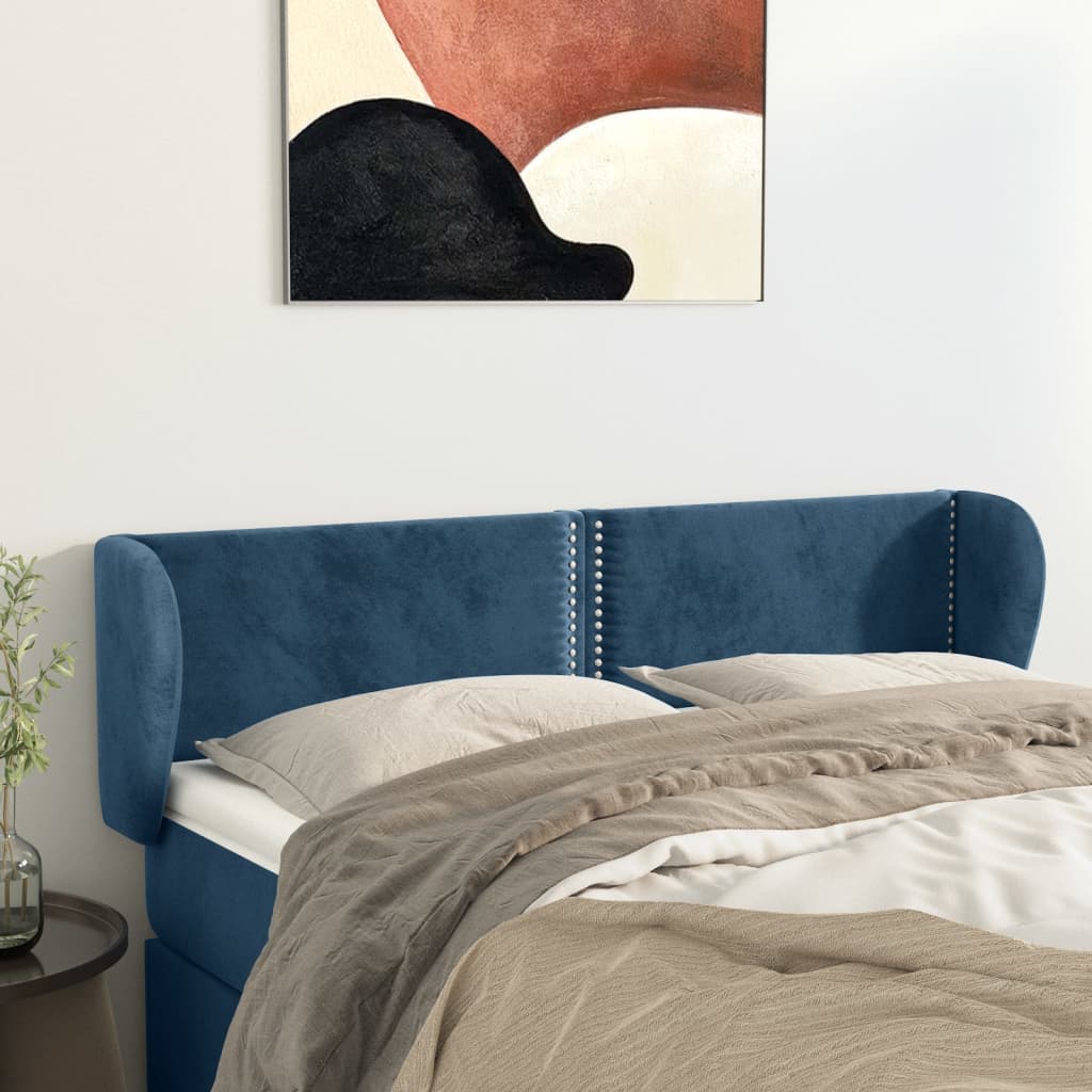 Sänggavel med kanter blå 147x23x78/88 cm sammet