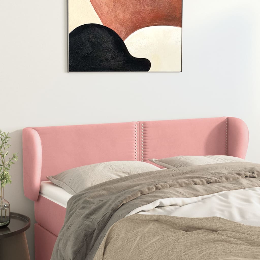 Sänggavel med kanter rosa 147x23x78/88 cm sammet