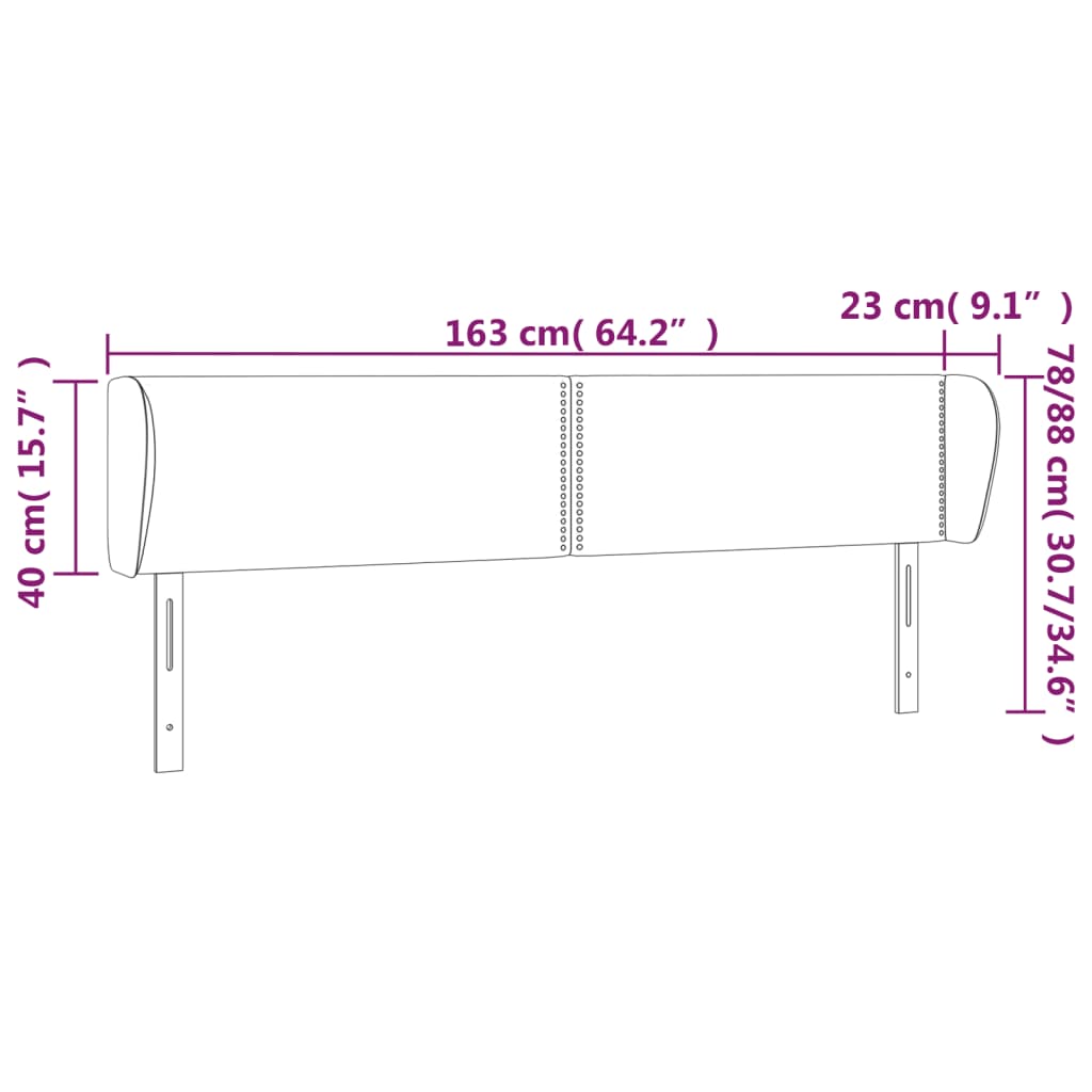 Sänggavel med kanter svart 163x23x78/88 cm sammet