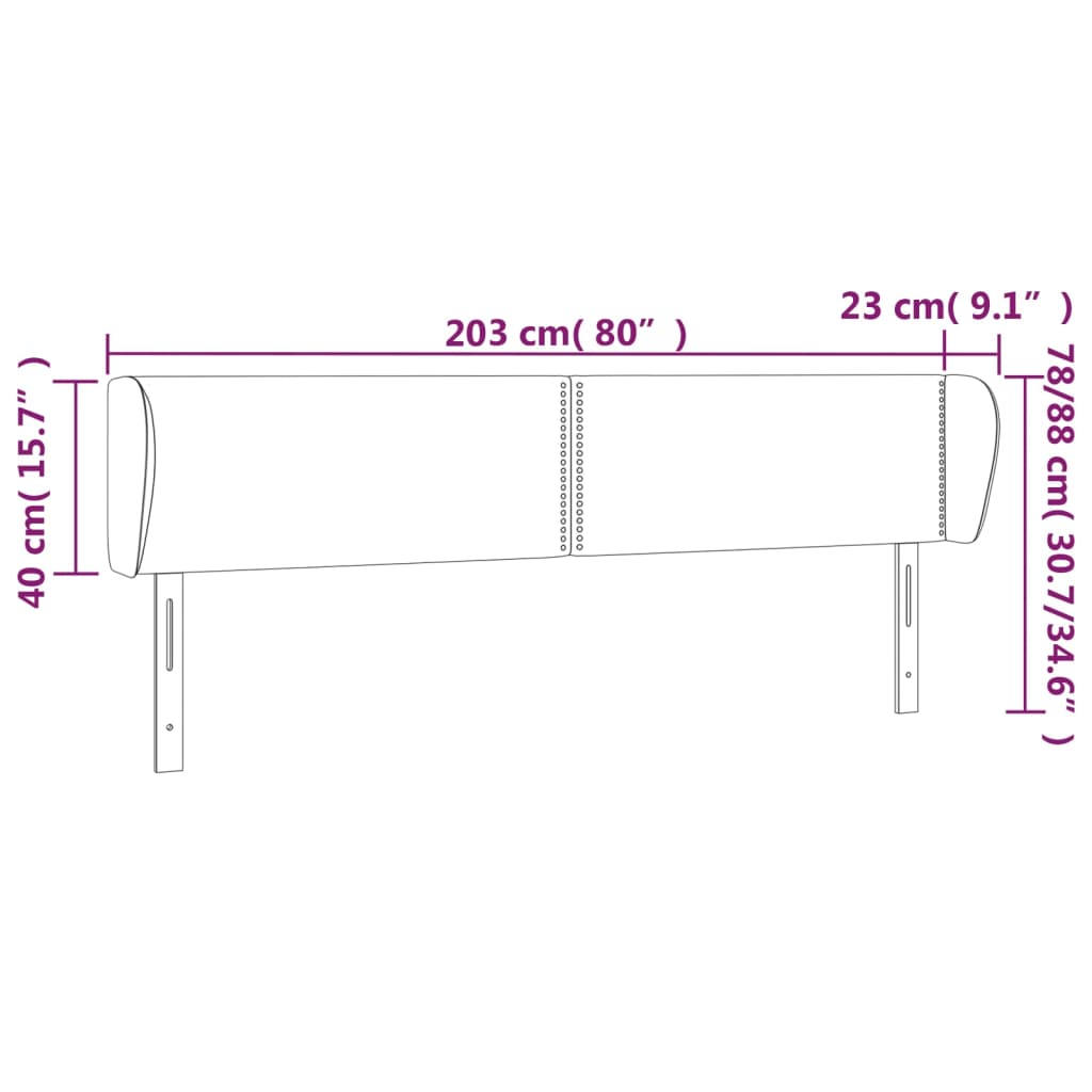 Sänggavel med kanter svart 203x23x78/88 cm konstläder