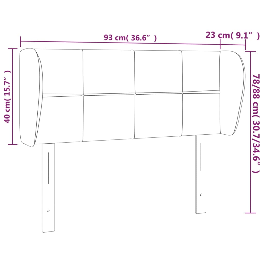 Sänggavel med kanter rosa 93x23x78/88 cm sammet