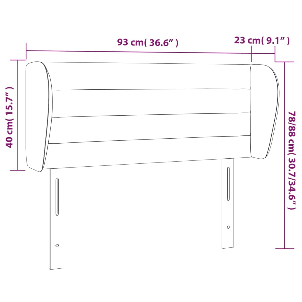 Sänggavel med kanter ljusgrå 93x23x78/88 cm sammet