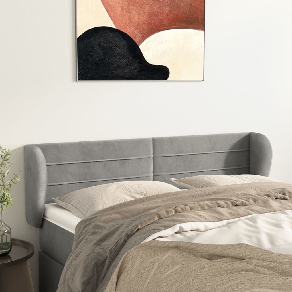 Sänggavel med kanter ljusgrå 147x23x78/88 cm sammet