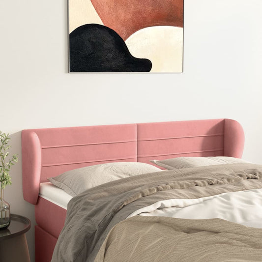 Sänggavel med kanter rosa 147x23x78/88 cm sammet