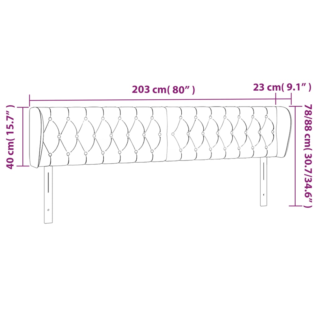 Sänggavel med kanter svart 203x23x78/88 cm tyg