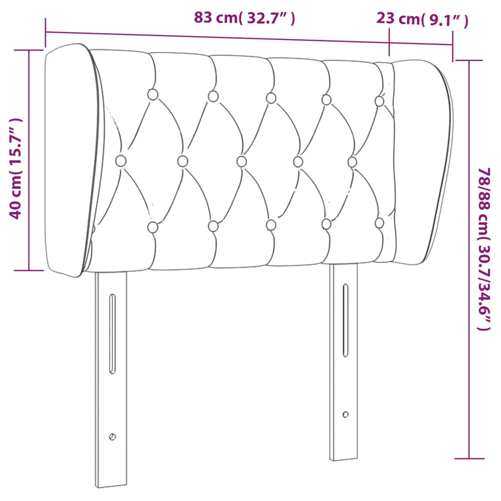 Sänggavel med kanter svart 83x23x78/88 cm sammet