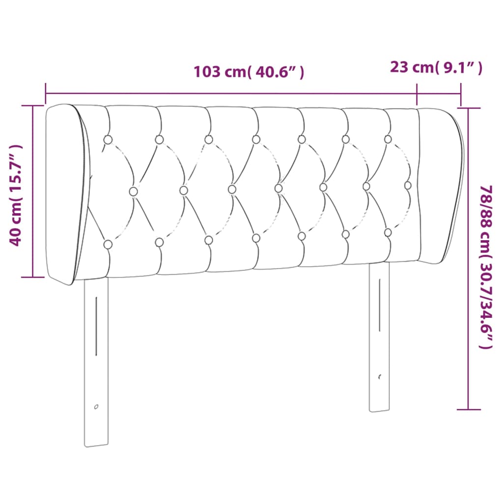 Sänggavel med kanter svart 103x23x78/88 cm sammet