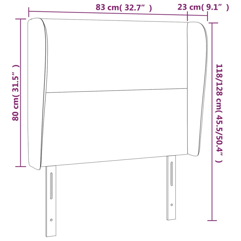 Sänggavel med kanter gräddvit 83x23x118/128 cm tyg