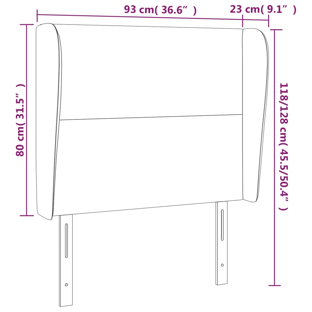 Sänggavel med kanter svart 93x23x118/128 cm tyg