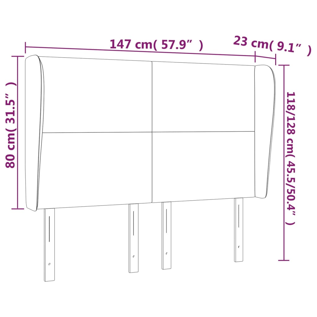 Sänggavel med kanter svart 147x23x118/128 cm tyg