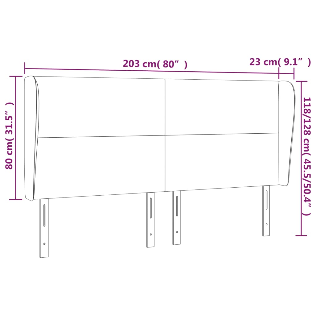 Sänggavel med kanter rosa 203x23x118/128 cm sammet