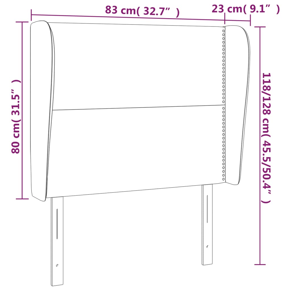 Sänggavel med kanter mörkgrå 83x23x118/128 cm tyg