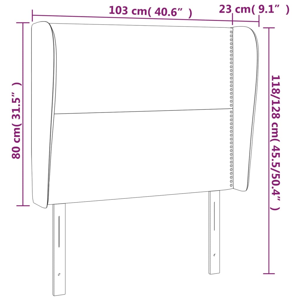 Sänggavel med kanter rosa 103x23x118/128 cm sammet