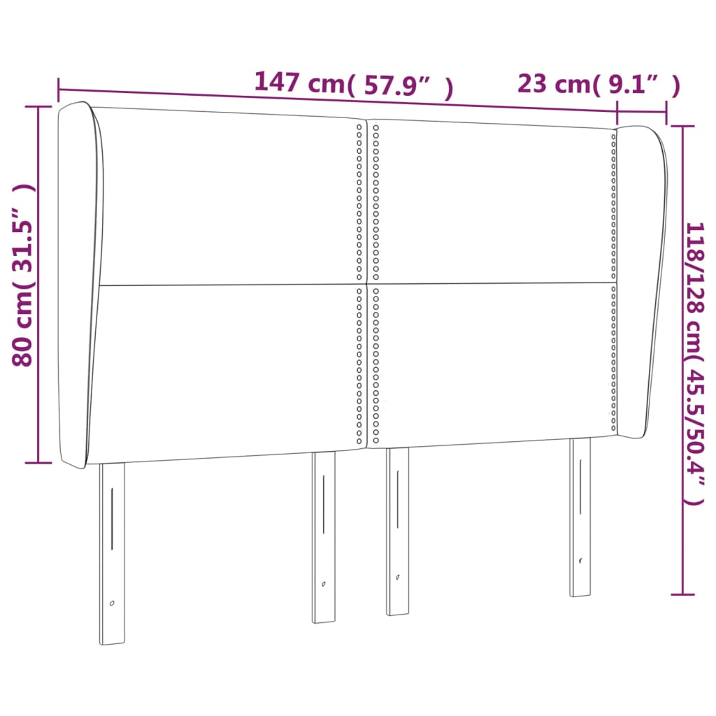 Sänggavel med kanter svart 147x23x118/128 cm sammet