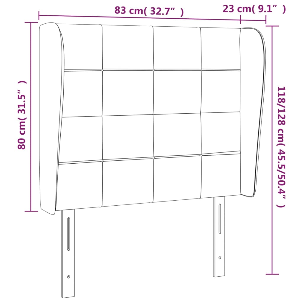 Sänggavel med kanter ljusgrå 83x23x118/128 cm tyg