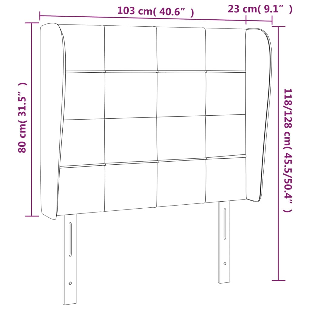 Sänggavel med kanter mörkgrå 103x23x118/128 cm tyg