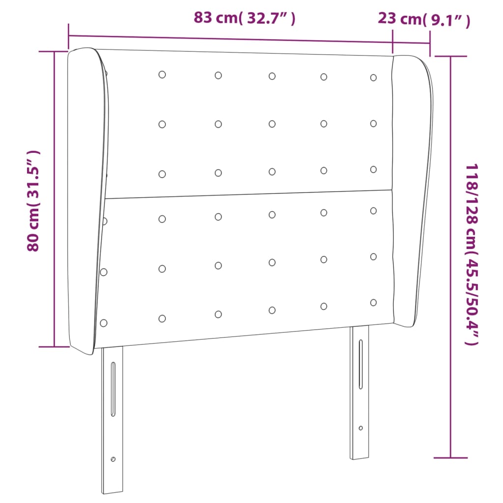 Sänggavel med kanter grå 83x23x118/128 cm konstläder