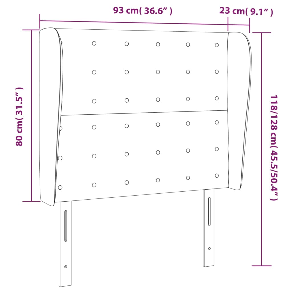 Sänggavel med kanter svart 93x23x118/128 cm konstläder