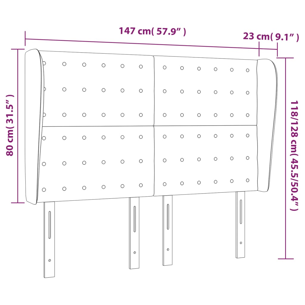 Sänggavel med kanter svart 147x23x118/128 cm konstläder