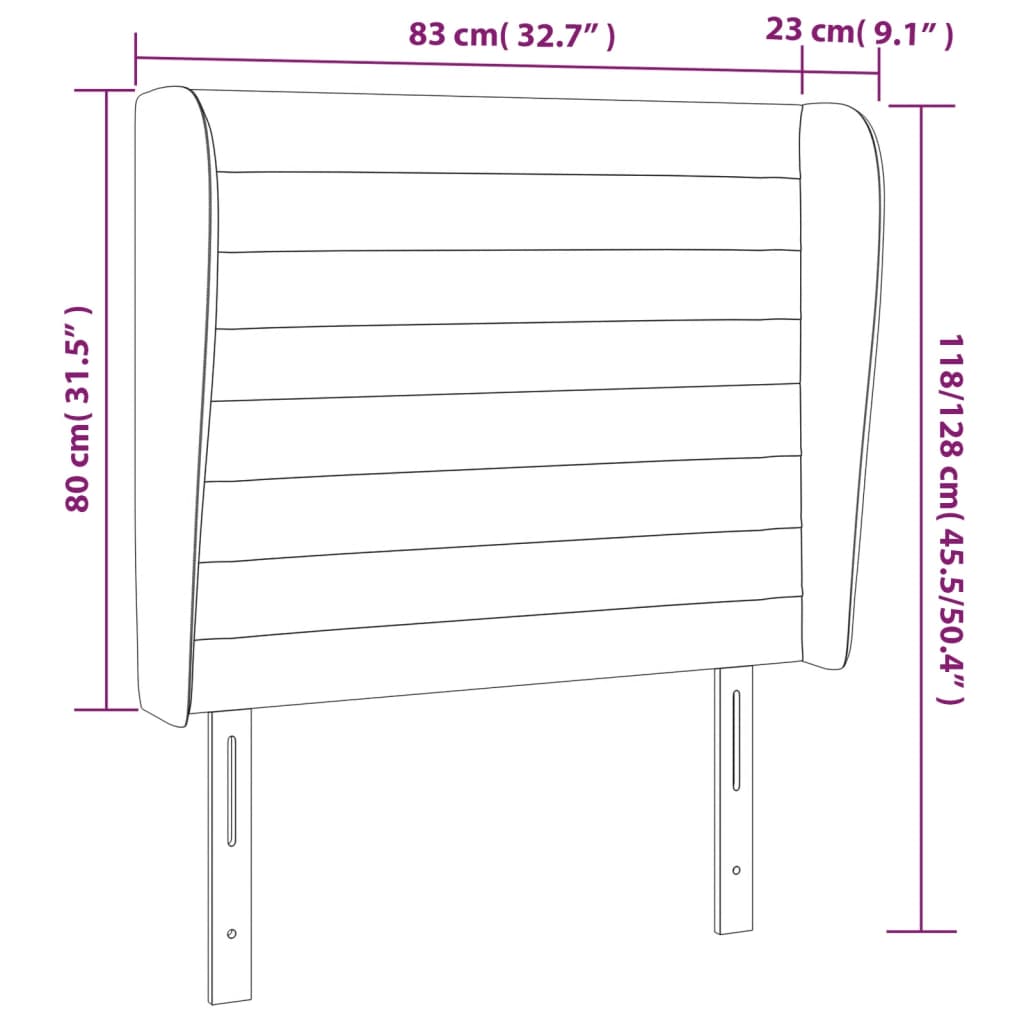 Sänggavel med kanter ljusgrå 83x23x118/128 cm sammet