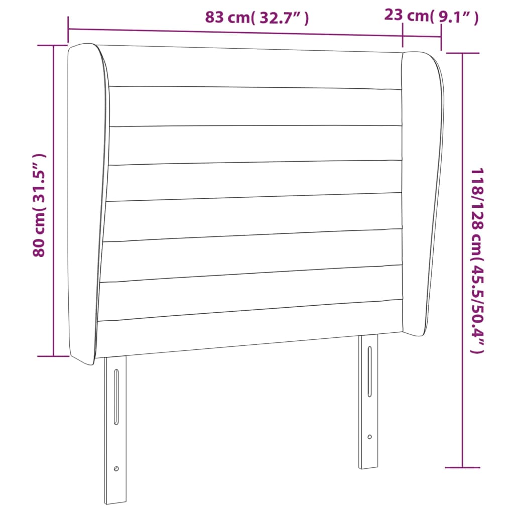 Sänggavel med kanter mörkgrå 83x23x118/128 cm sammet