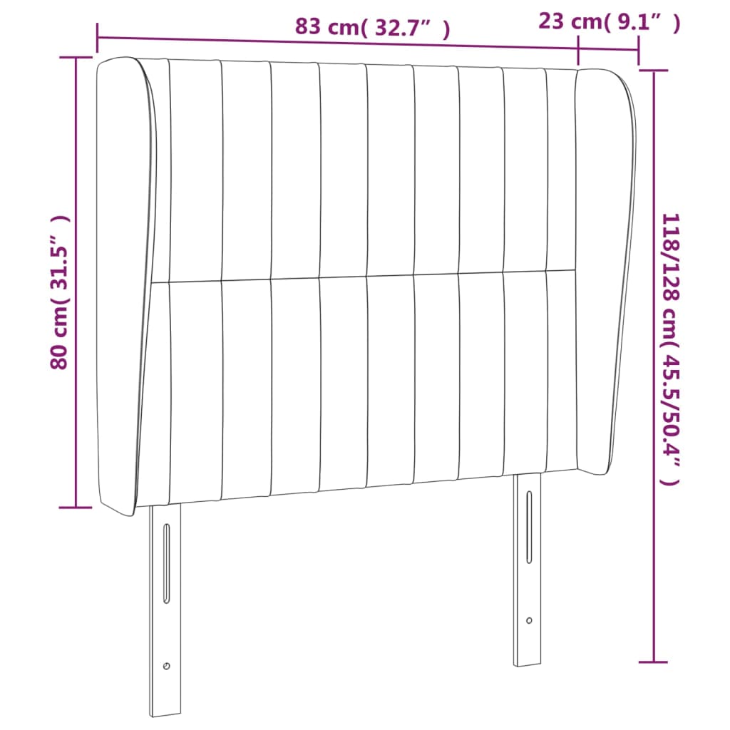 Sänggavel med kanter svart 83x23x118/128 cm tyg