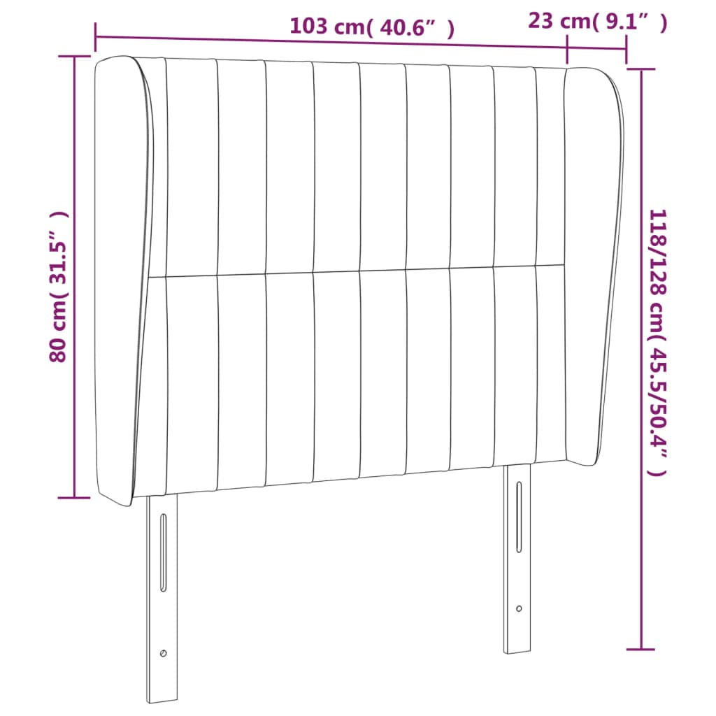 Sänggavel med kanter svart 103x23x118/128 cm sammet