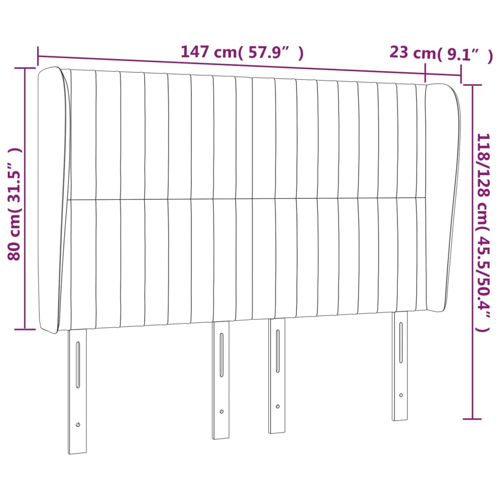 Sänggavel med kanter rosa 147x23x118/128 cm sammet