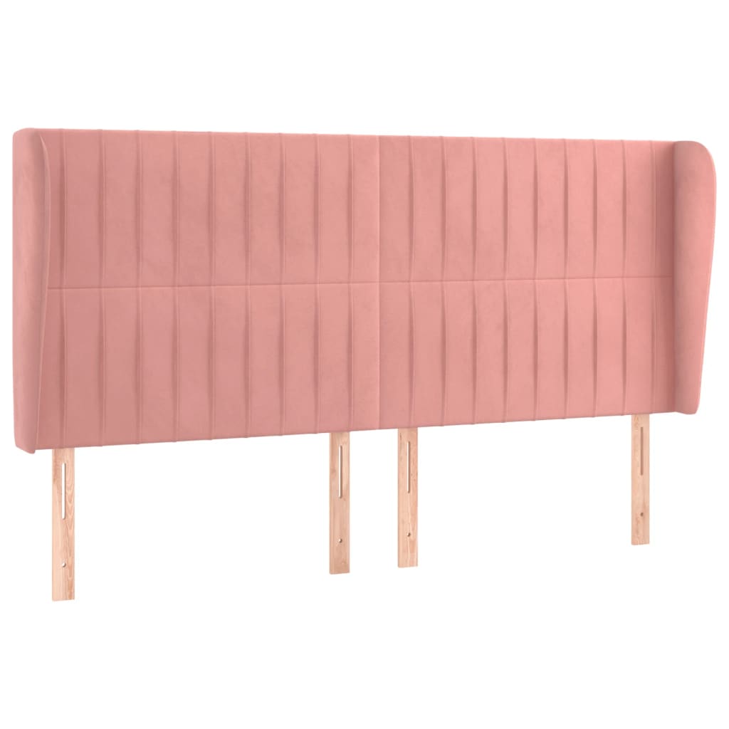 Sänggavel med kanter rosa 163x23x118/128 cm sammet