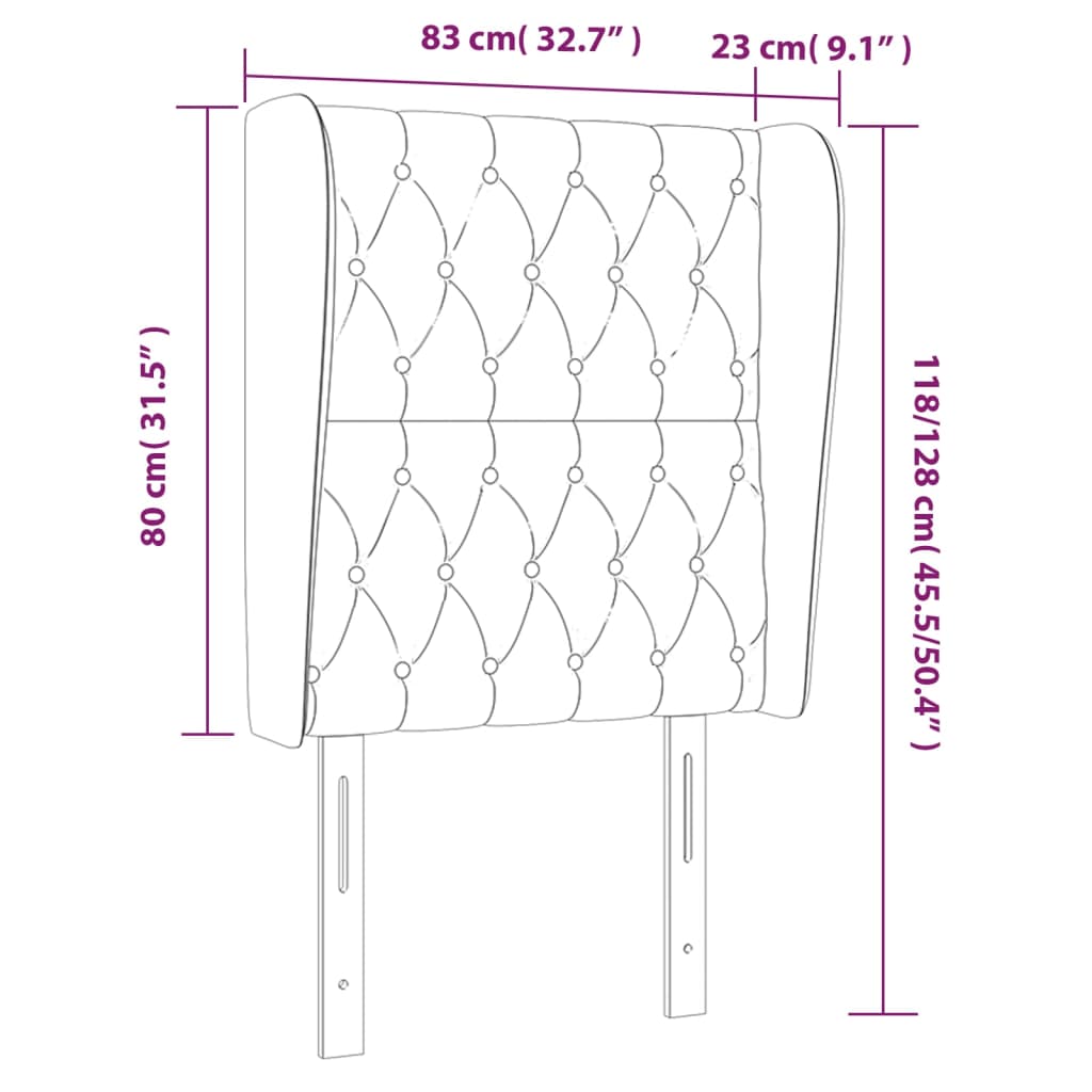 Sänggavel med kanter svart 83x23x118/128 cm tyg